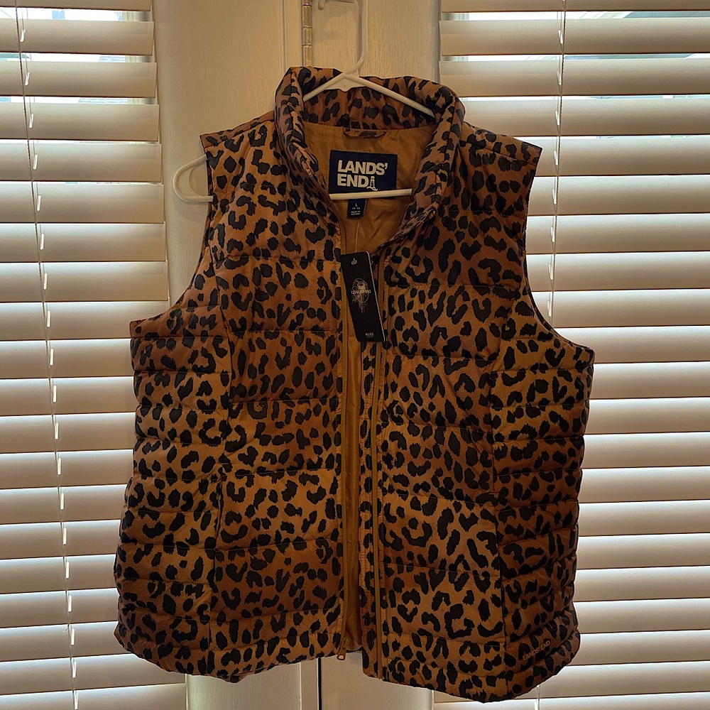 NWT Lands End puffer vest- cheetah print